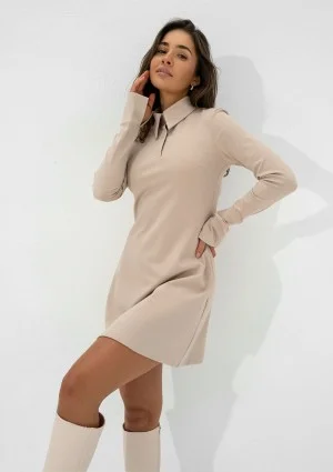 Ruby - Beige mini dress with a collar