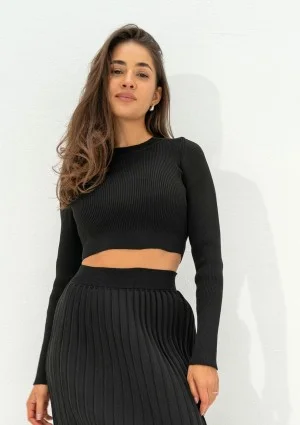 Marie - Black short knitted top