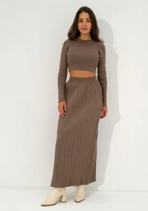 Marie - Coffee beige knitted maxi skirt