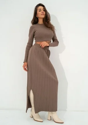 Marie - Coffee beige knitted maxi skirt