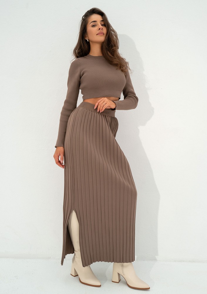 Marie - Coffee beige knitted maxi skirt