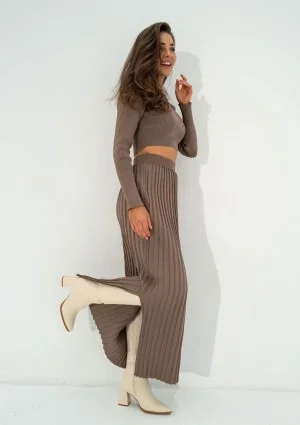 Marie - Coffee beige knitted maxi skirt