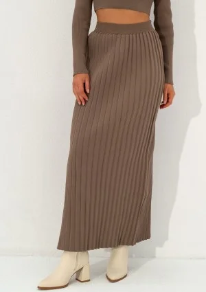 Marie - Coffee beige knitted maxi skirt