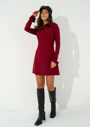 Ruby - Claret mini dress with a collar