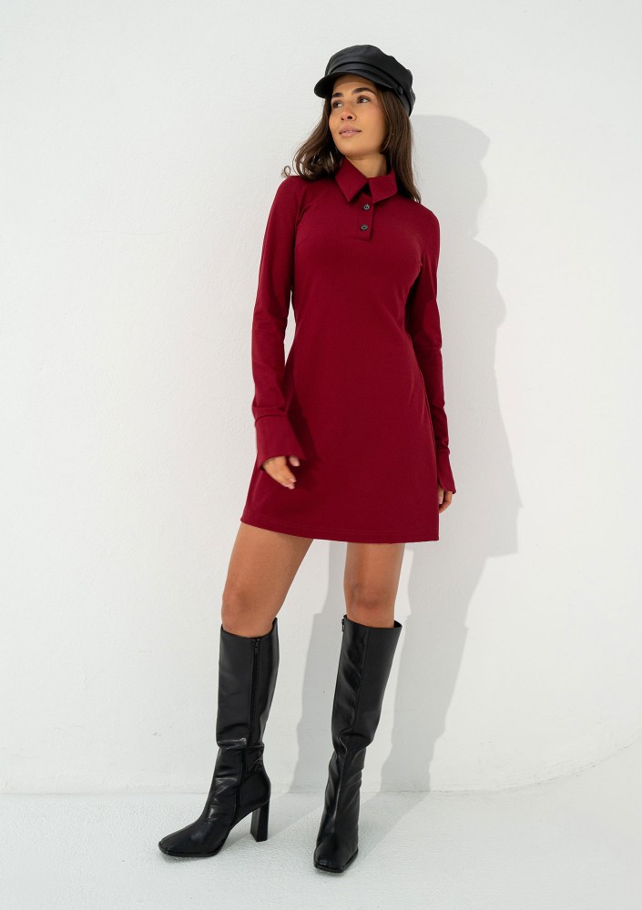 Ruby - Claret mini dress with a collar