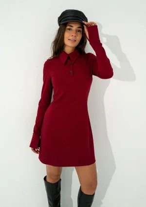 Ruby - Claret mini dress with a collar