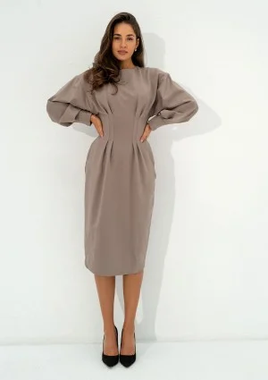 Lydia - Latte beige pencil midi dress