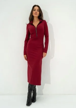 Shira - Claret slim fit midi dress