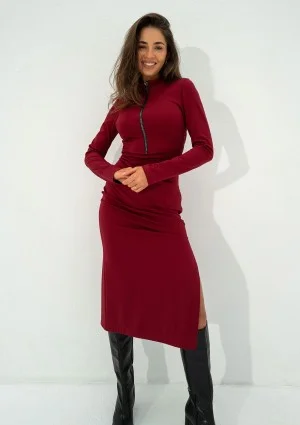 Shira - Claret slim fit midi dress