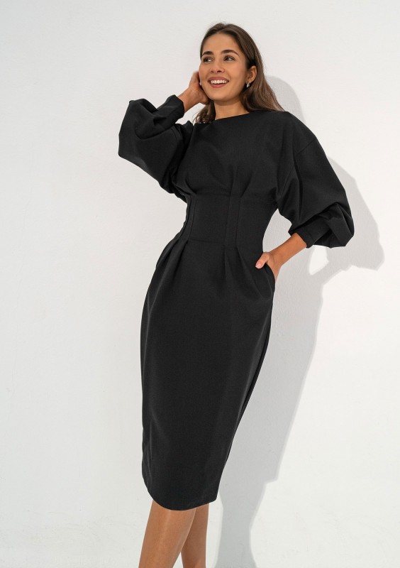 Lydia - Black pencil midi dress