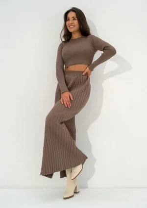 Marie - Coffee beige knitted maxi skirt