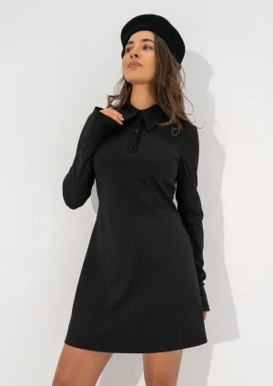 Ruby - Black mini dress with a collar