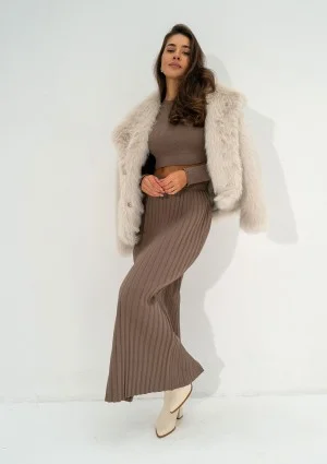 Marie - Coffee beige knitted maxi skirt