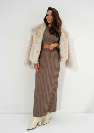 Marie - Coffee beige knitted maxi skirt