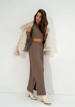 Marie - Coffee beige knitted maxi skirt