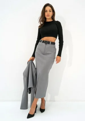 Cora - Melange grey midi skirt