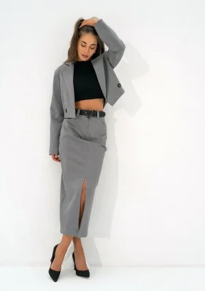 Cora - Melange grey midi skirt