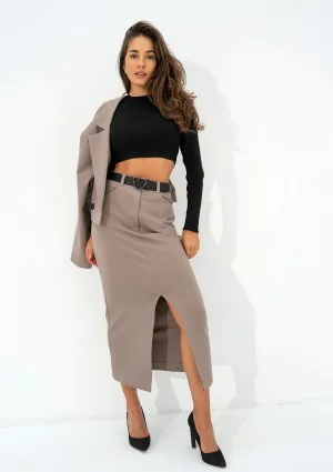 Cora - Latte beige midi skirt