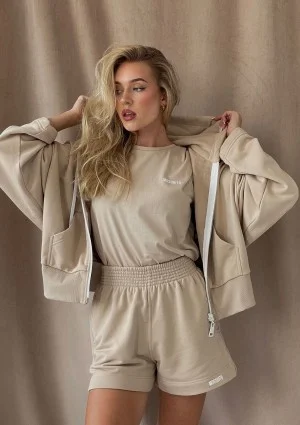 Bane - Sand beige oversize zipped hoodie