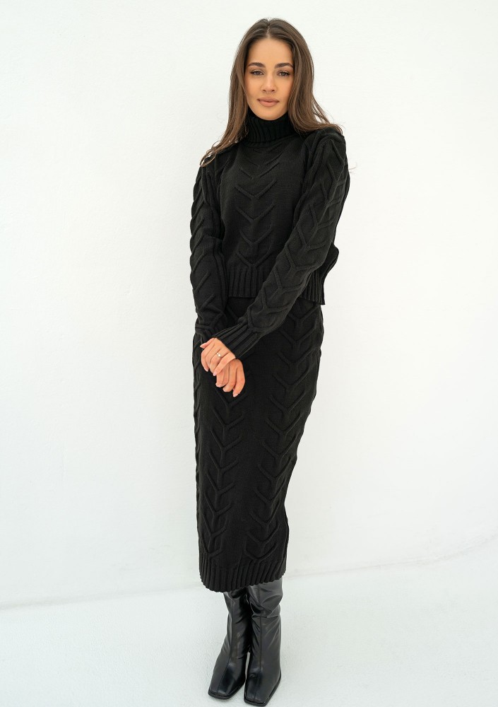 Roxen - Black knitted polo neck sweater