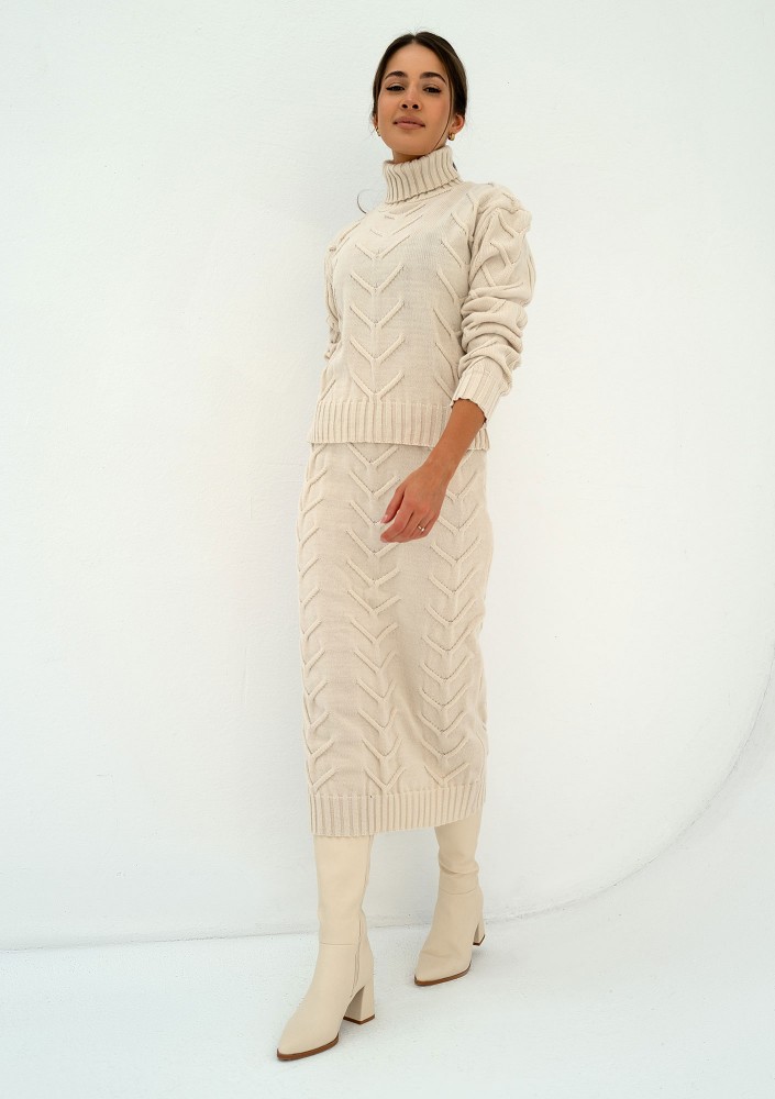 Roxen - Ecru knitted midi skirt
