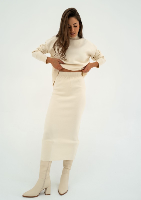 Malte - Ecru knitted polo neck sweater