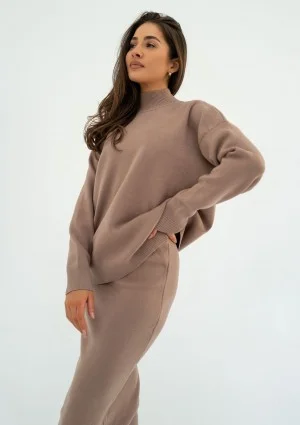 Malte - Taupe knitted polo neck sweater