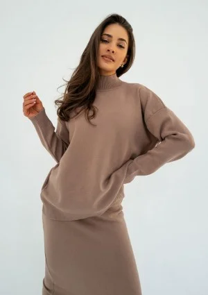 Malte - Taupe knitted polo neck sweater