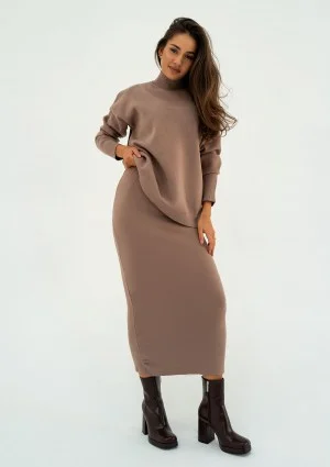 Malte - Taupe knitted midi skirt