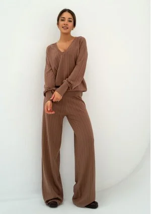 Akari - Cocoa brown knitted trousers