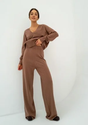 Akari - Cocoa brown knitted trousers