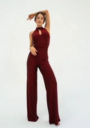 Megan - Shiny claret maxi jumpsuit