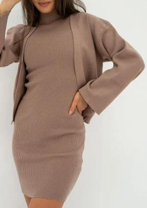 Kelie - Taupe knitted mini dress