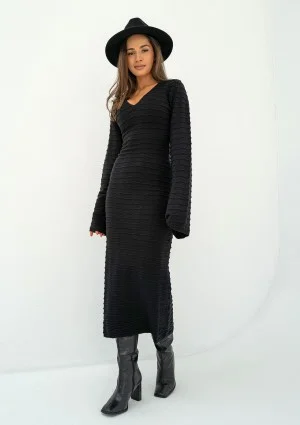 Ellin - Black knitted midi dress