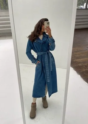 Maybe - Blue denim midi trench