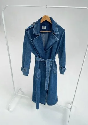 Maybe - Blue denim midi trench