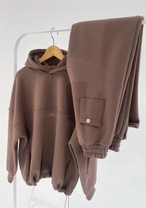 Boosh - Bluza oversize z kapturem i troczkiem Coffe