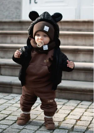 Black lightweight jacket with a hood and teddy ears