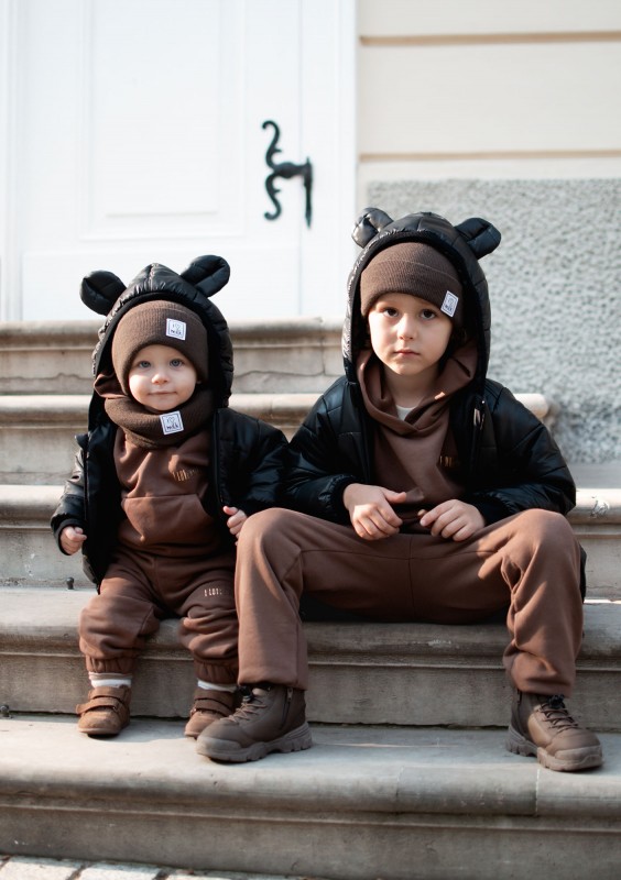 Black lightweight jacket with a hood and teddy ears