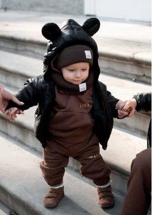 Black lightweight jacket with a hood and teddy ears