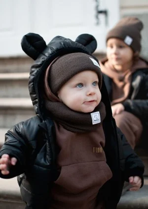 Black lightweight jacket with a hood and teddy ears