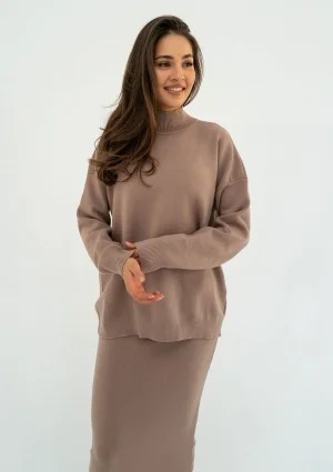 Malte - Taupe knitted polo neck sweater