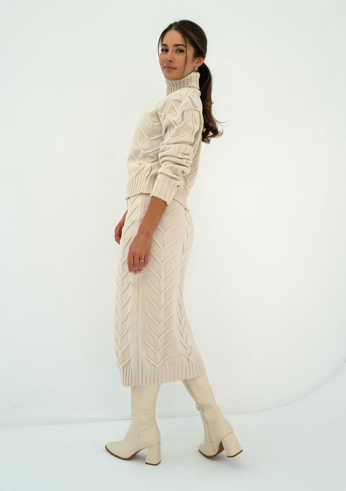 Roxen - Ecru knitted polo neck sweater