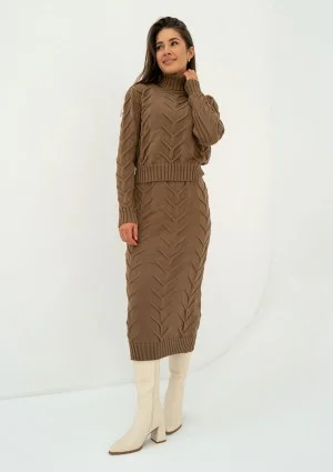 Roxen - Brown knitted midi skirt