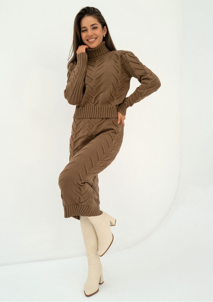 Roxen - Brown knitted midi skirt