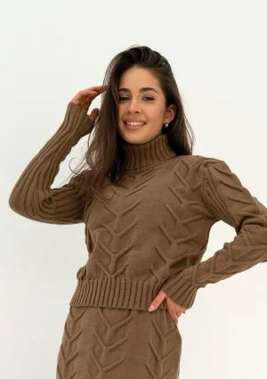 Roxen - Brown knitted polo neck sweater