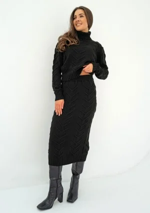 Roxen - Black knitted polo neck sweater