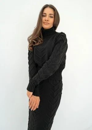 Roxen - Black knitted polo neck sweater