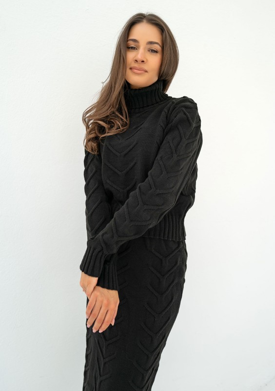 Roxen - Black knitted polo neck sweater