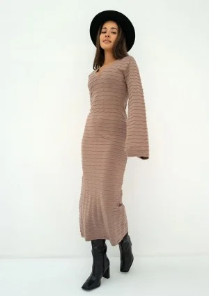 Ellin - Taupe knitted midi dress